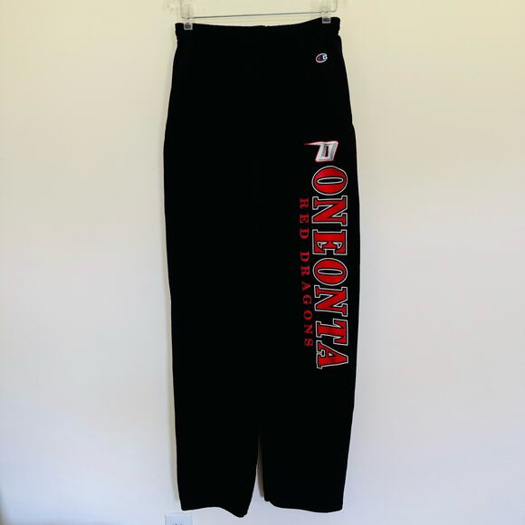 Champion Oneonta Red Dragons Mens Black Open Bottom Cotton Sweatpants Sz Medium - Picture 1 of 9